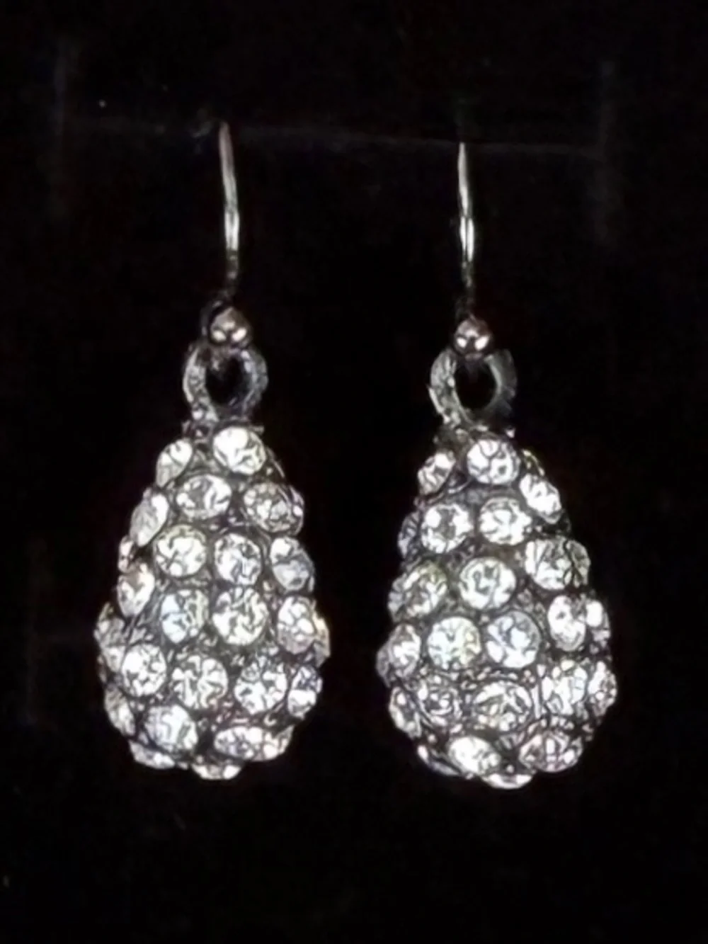Aged Silvertone gunmetal bling teardrop weighted pierced earrings